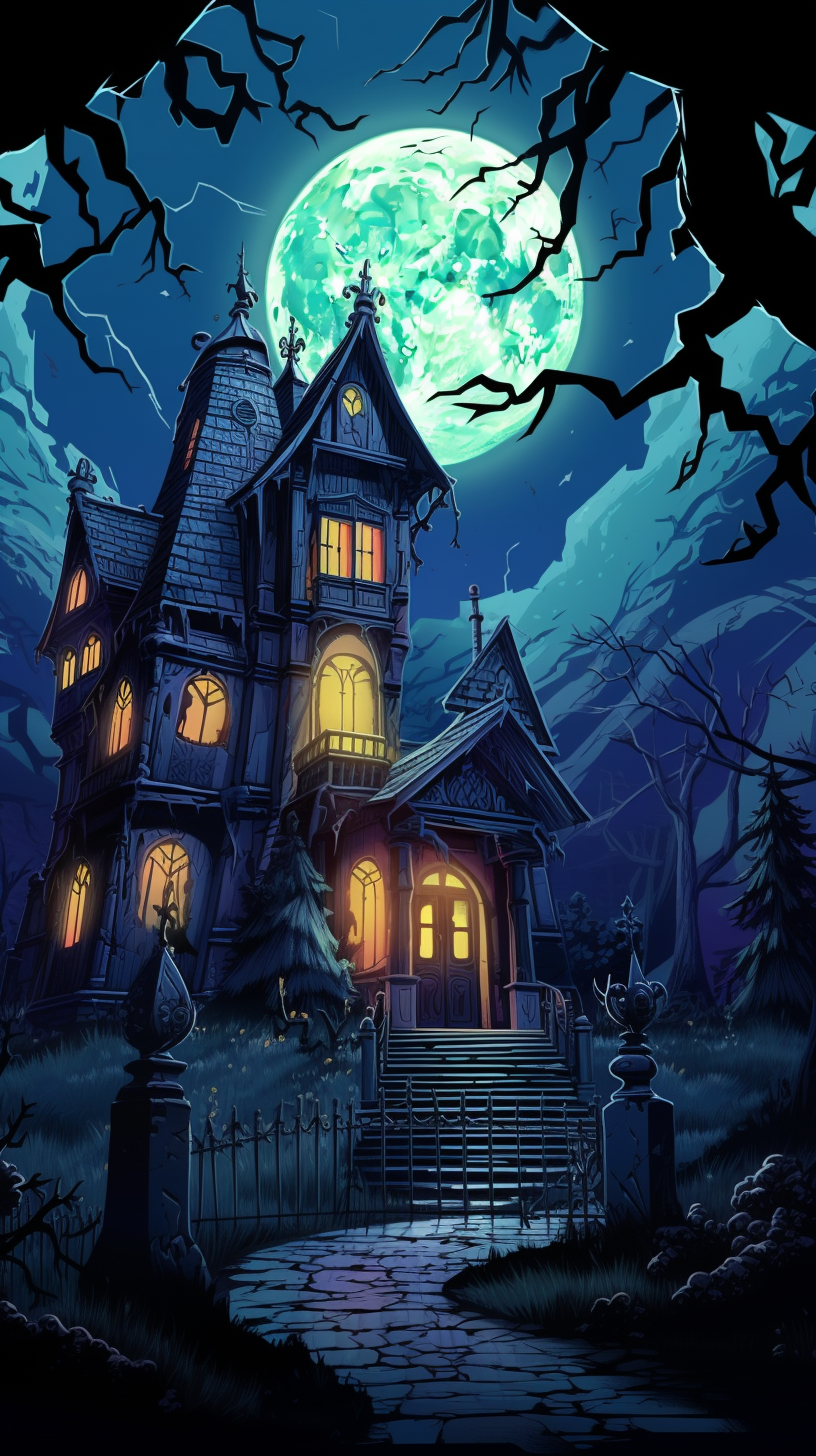 A haunted Victorian Era mansion within the gothic horror genre; detailed arches and towers. phone art wallpaper