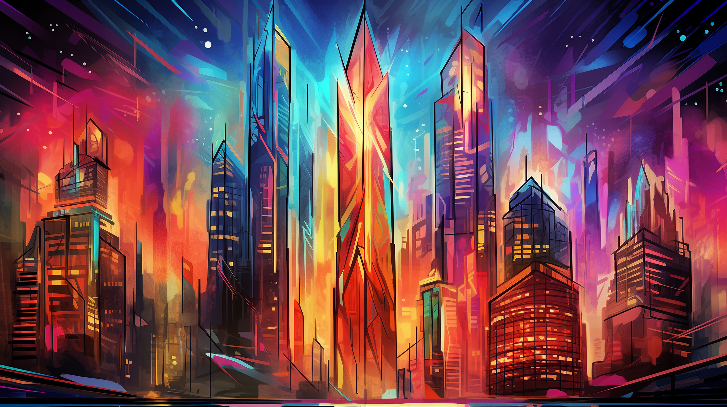 Skyscrapers depicted in dynamic graffiti art styledesktop, phone, HD & HQ free wallpaper, free to download