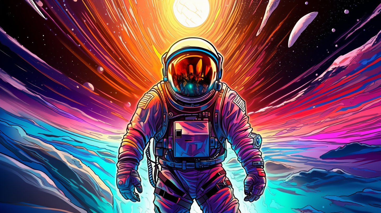 Drawing of an astronaut exploring the galaxy; crisp lines and detailed stars.desktop, phone, HD & HQ free wallpaper, free to download