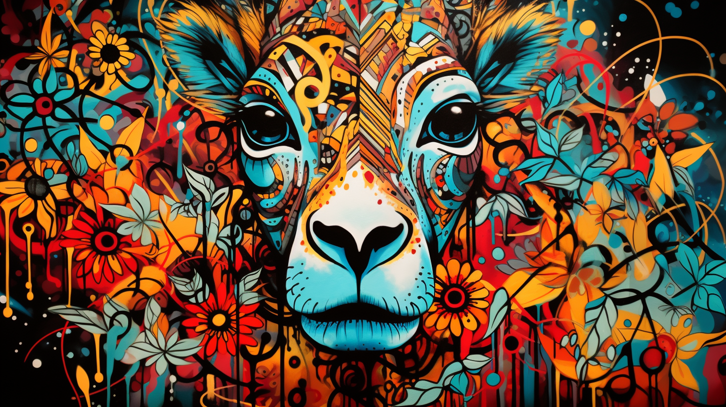 Graffiti of a bear surrounded by abstract forms and splashes of colors; displays urban creativity.desktop, phone, HD & HQ free wallpaper, free to download
