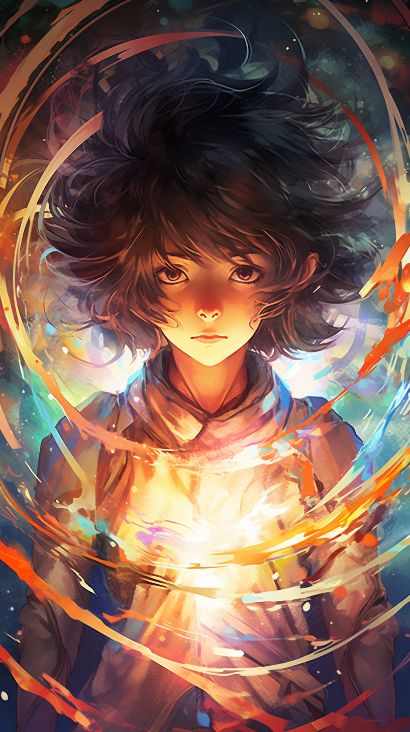 Single character releasing an energy burst; intricate detailing highlights the power flow. phone art wallpaper