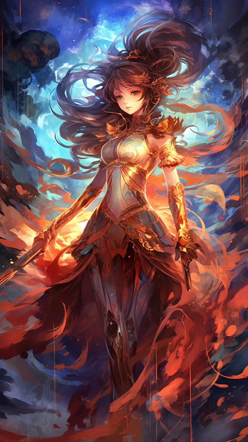 Capturing a power battle in an abstract anime style; detailed patterns with dynamic lines. phone art wallpaper