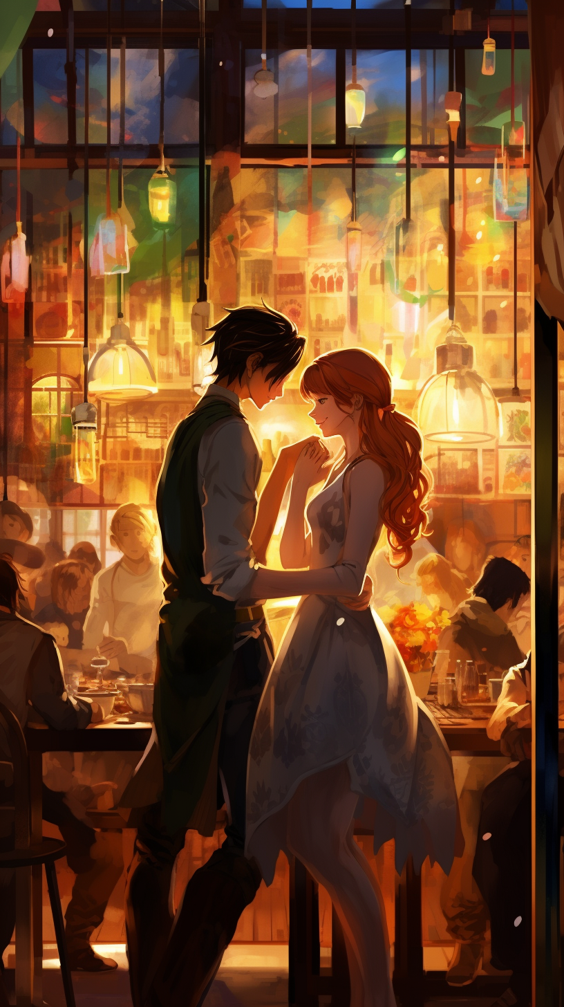 Homeroom setting with students expressing romance; Soft outlines with focus on facial expressions. phone art wallpaper