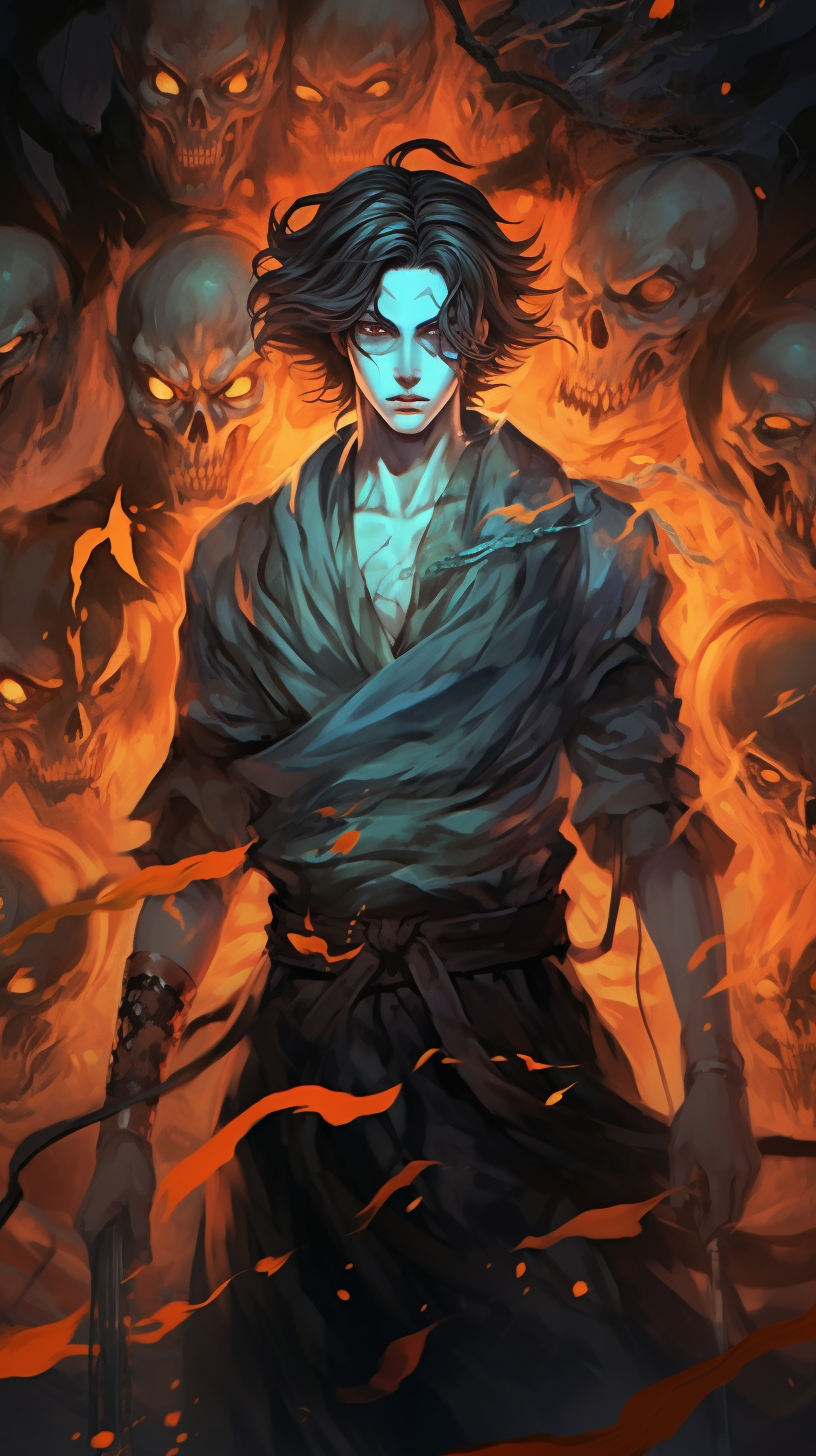 Black and white manhua art of scary apparitions with intricate line and dot work. phone art wallpaper