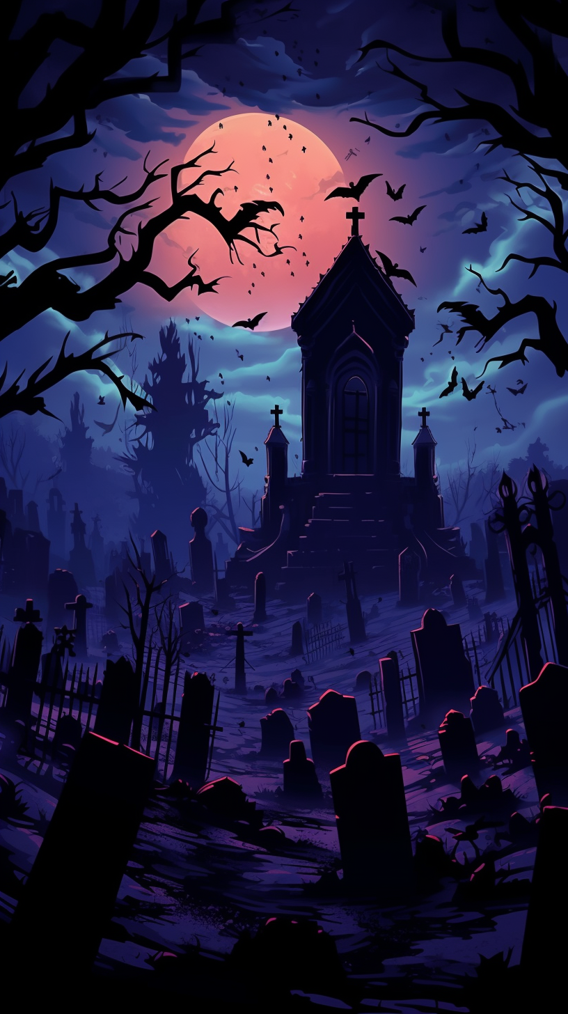 Gravestones under the foreboding presence of crows in the gothic panel; intricate shading. phone art wallpaper