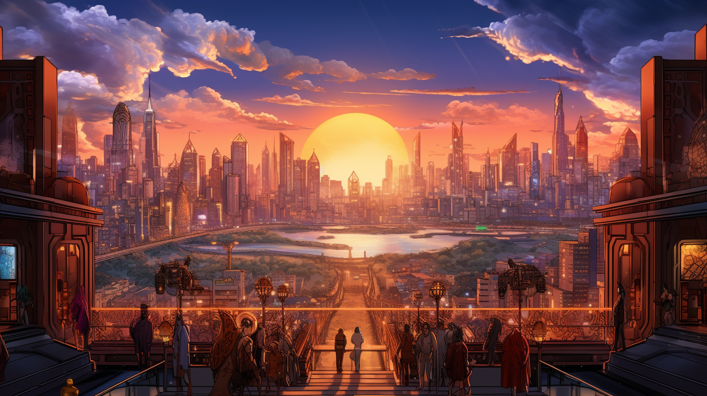 Comic characters amidst city skyline; high contrast and bold lines.desktop, phone, HD & HQ free wallpaper, free to download