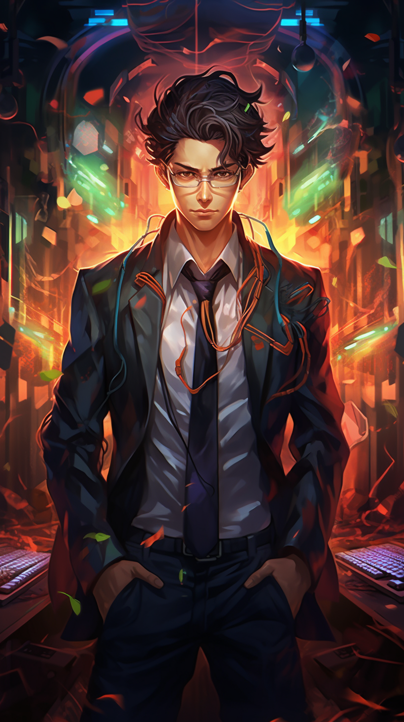 Detailed portrayal of a secret agent in anime style with high-tech gear; crisp lines and fine details. phone art wallpaper