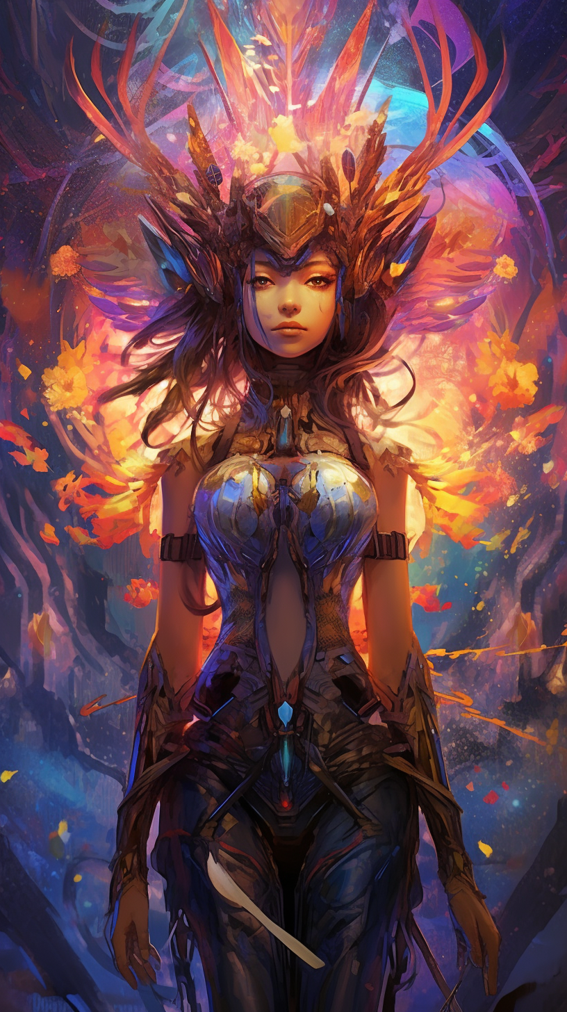 Depicts a radiant energy aura with abstract anime character; intricate patterns with detailed textures. phone art wallpaper