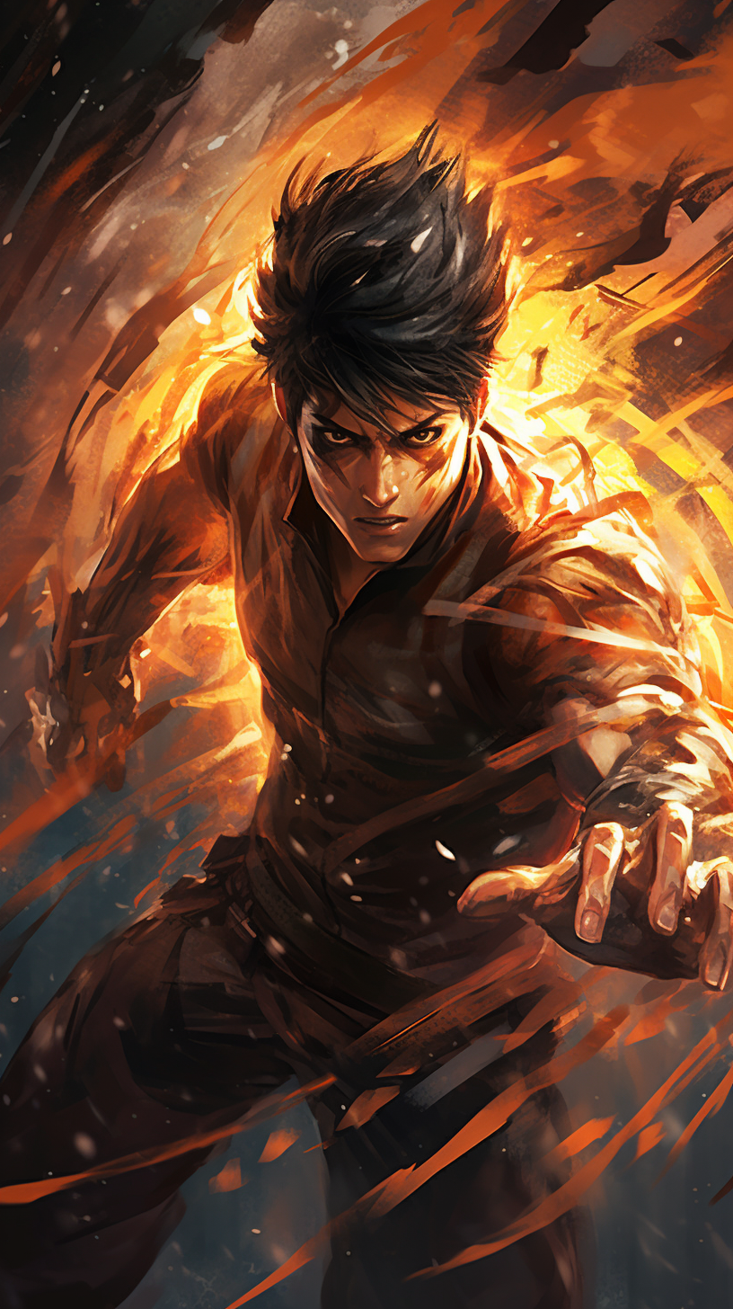 Action pose featuring a quick, forceful punch; sharp angles and lines showing movement. phone art wallpaper