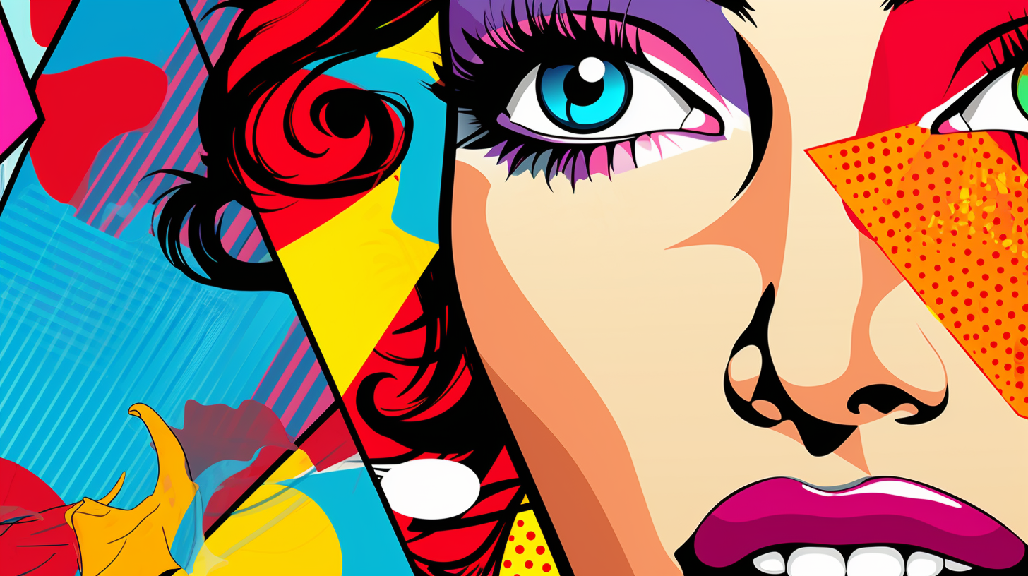 Pop art styled wallpaper featuring a colorful collage of shapes and forms; high contrast.desktop, phone, HD & HQ free wallpaper, free to download