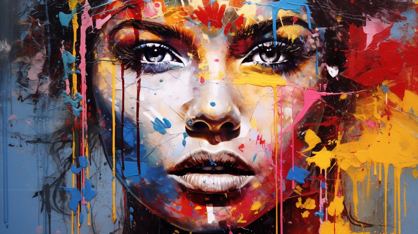 Graffiti of a portrait, showcasing detailed facial features amidst vibrant color splashes.desktop, phone, HD & HQ free wallpaper, free to download