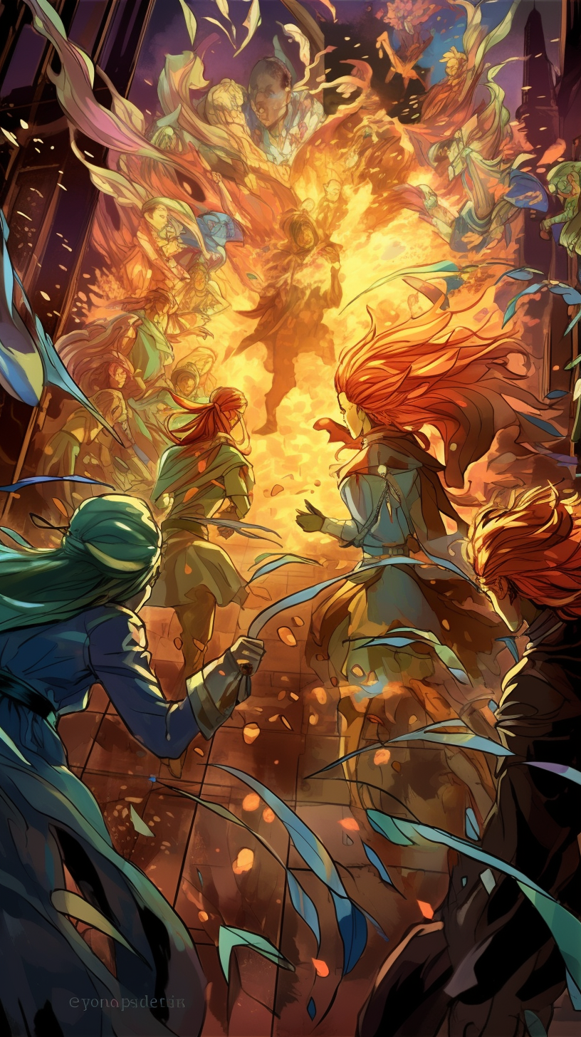 An anime fighter lunging forward with waves of energy flowing behind; complex linework and dynamic angles. phone art wallpaper