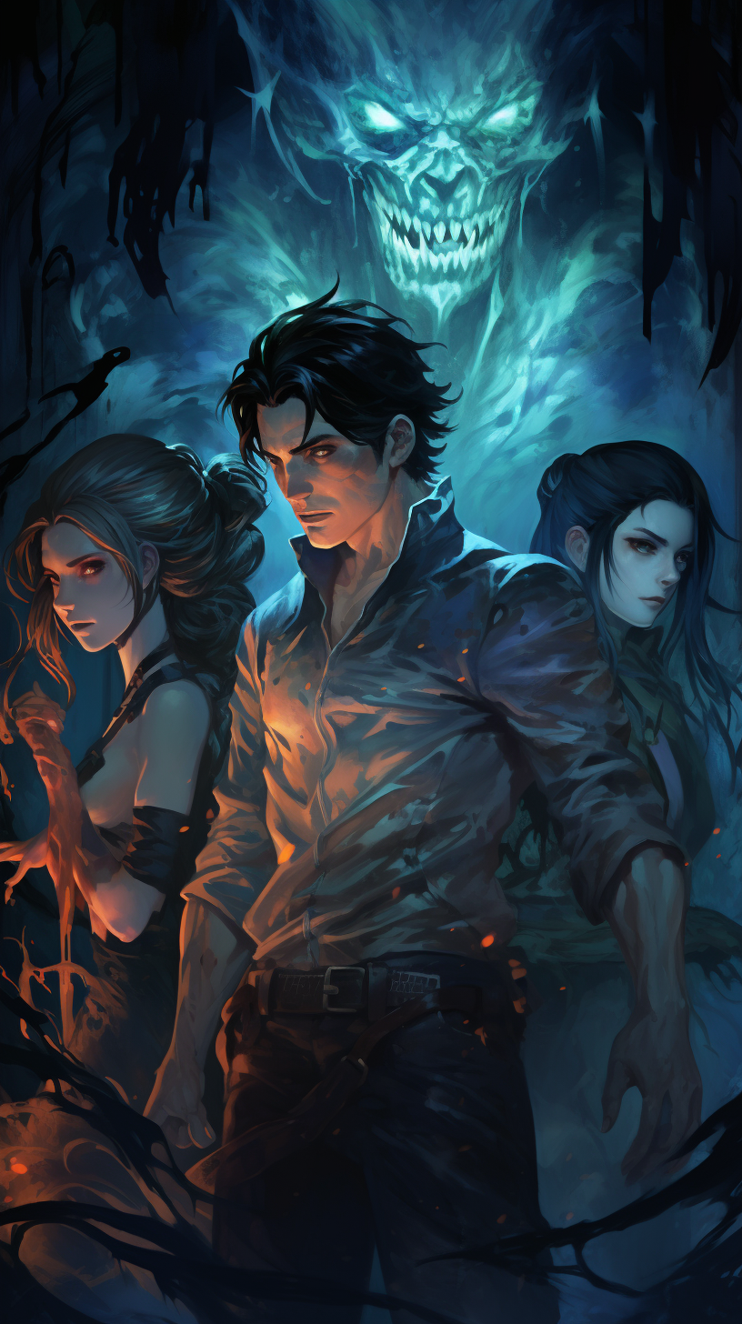 A chilling manhua art illustrating menacing ghouls; prominent etching style. phone art wallpaper